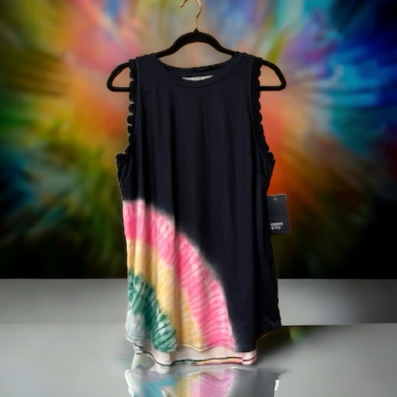 Crown & Ivy Tops - NWT Crown & Ivy Navy Sleeveless Athletic Tank w/Pink/Yellow/Green Tie Dye Arc